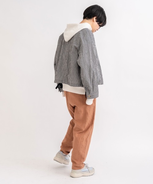 yuni（ユニ ）の「リネンコットン ヘリンボン テーパードパンツ