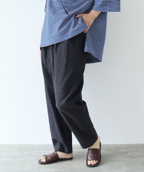 ☆新品☆yuni リネンテーパードパンツ yuni（ユニ ）の「リネンコットン ヘリンボン テーパードパンツ