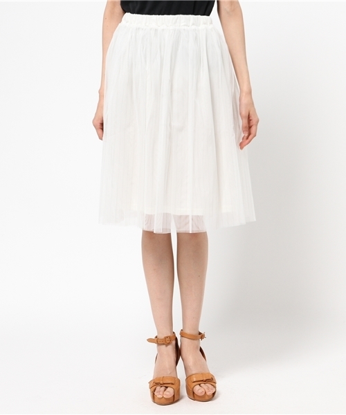 earth music&ecology（アースミュージックアンドエコロジー）の「チュールスカート（スカート・レディース・ライトグレー/サックスブルー/ネイビー/ストライプ・FREE）」の5枚目の写真