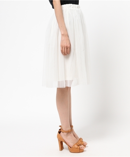 earth music&ecology（アースミュージックアンドエコロジー）の「チュールスカート（スカート・レディース・ライトグレー/サックスブルー/ネイビー/ストライプ・FREE）」の6枚目の写真