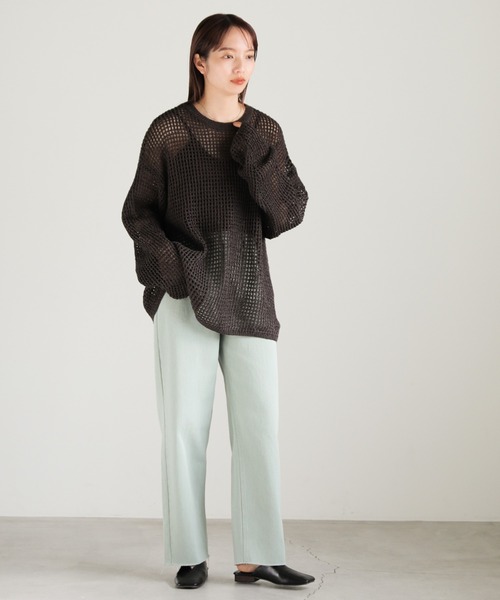 select MOCA ニットコート セール】クルーネック透かし編みメッシュニットトップス（ニット