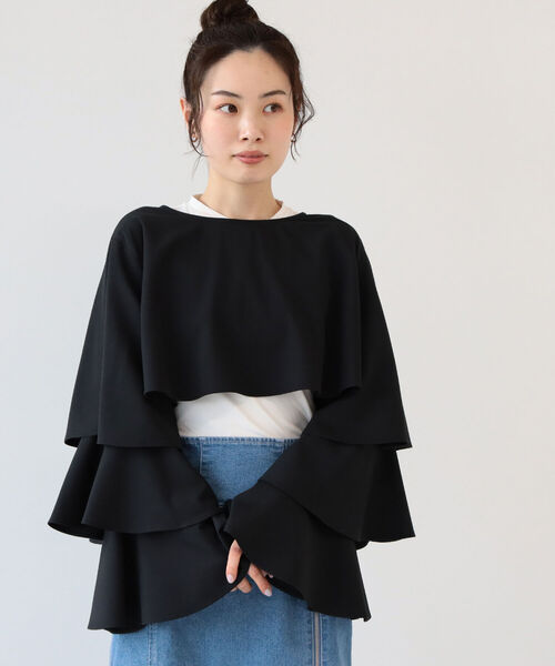 Ray BEAMS（レイビームス）の「Ray BEAMS / ティアード スリーブ 2Way ボレロ（シャツ/ブラウス・レディース・ブラック/ミント・ONE SIZE）」の2枚目の写真