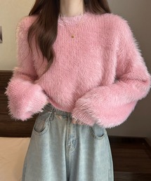 クロップド丈シャギーニット