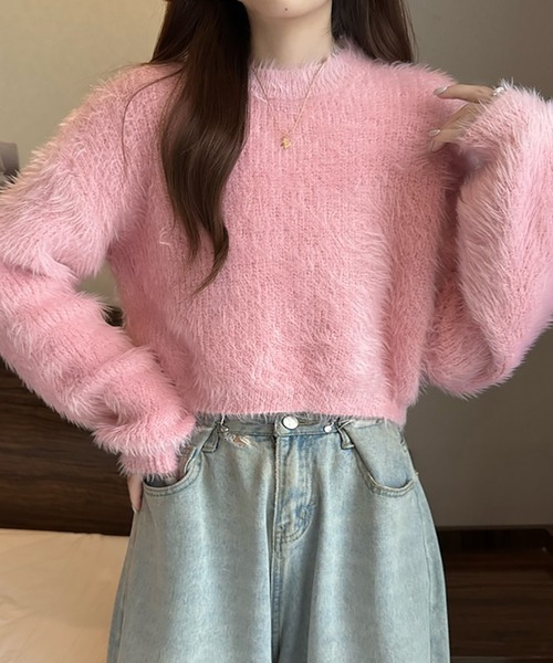 Girly Doll(ガーリードール)の「クロップド丈シャギーニット(ニット/セーター・レディース・ブルー/ホワイト/ピンク/ライトグリーン/パープル/ダークベージュ/ブラック・FREE)」の20枚目の写真