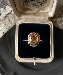 【malle la brocante/マルラブロカント】サージカルステンレス 宝石質シトリンとヴィンテージパールのオーバルリング/金属アレルギー対応/11月誕生石