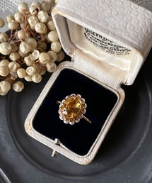 【malle la brocante/マルラブロカント】サージカルステンレス 宝石質シトリンとヴィンテージパールのオーバルリング/金属アレルギー対応/11月誕生石