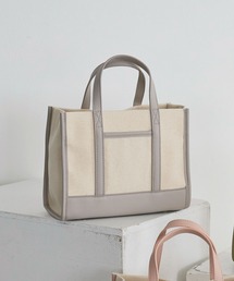フェイクレザー切替キャンバスミニトートバッグ