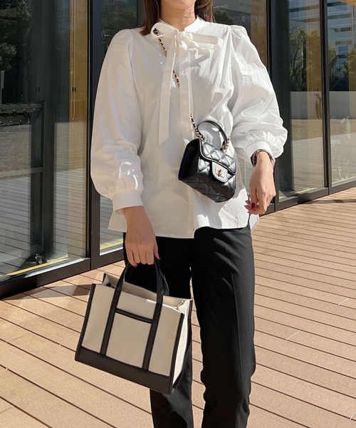 KOBE LETTUCE（コウベレタス）の「フェイクレザー切替キャンバスミニトートバッグ（トートバッグ・レディース・ピンク/グレー/カーキ/キャメル/ブラック/シルバー・FREE）」の20枚目の写真