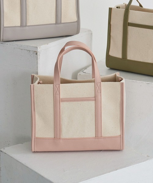 KOBE LETTUCE（コウベレタス）の「フェイクレザー切替キャンバスミニトートバッグ（トートバッグ・レディース・ピンク/グレー/カーキ/キャメル/ブラック/シルバー・FREE）」の19枚目の写真