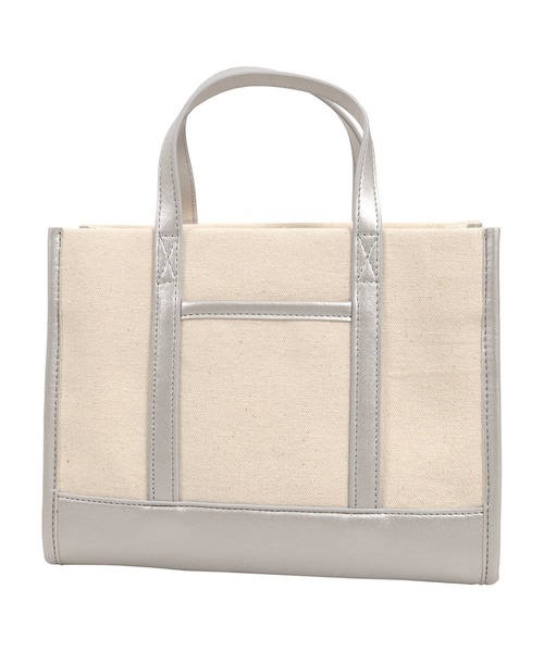 KOBE LETTUCE（コウベレタス）の「フェイクレザー切替キャンバスミニトートバッグ（トートバッグ・レディース・ピンク/グレー/カーキ/キャメル/ブラック/シルバー・FREE）」の7枚目の写真