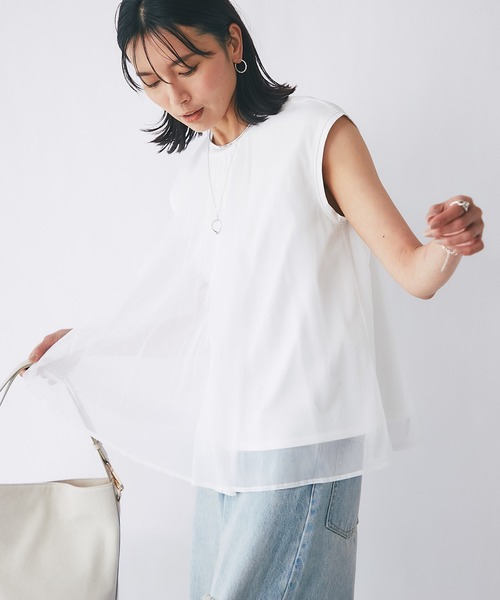 RIVE DROITE(リヴドロワ)の「動きのあるチュールの素材感が魅力/チュールレイヤードカットソー(Tシャツ/カットソー・レディース・ブラック/オフホワイト・FREE)」の22枚目の写真