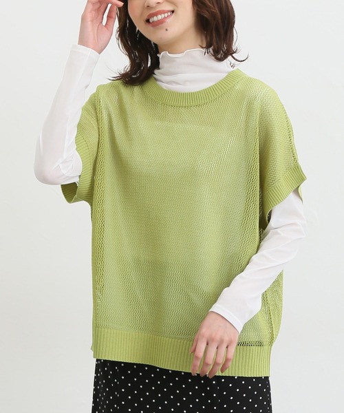 Honeys（ハニーズ）の「メッシュ編ベスト（ベスト・レディース・ベージュ/アイボリー/ターコイズブルー/ライム/ブラック・S/L/LL/M）」の5枚目の写真