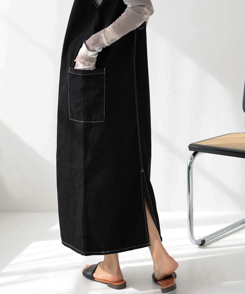 hellam（へラム）の「デニム ミリタリージャンスカ（ジャンパースカート・レディース・ブラック/アイボリー・FREE）」の3枚目の写真