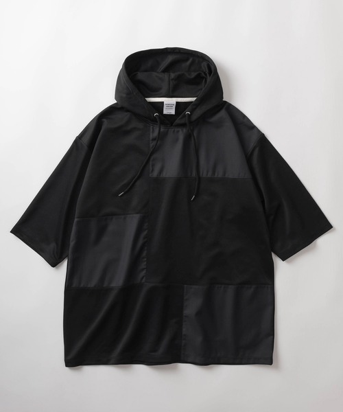 make a ray!(メイク ア レイ!)の「異素材 パネルデザインミックス プルオーバー半袖カットソー/布帛異素材 切り替え Tシャツ/ワイドシルエット(Tシャツ/カットソー・メンズ・ホワイト/ブラック/ダークグリーン/ベージュ・M/L)」の5枚目の写真