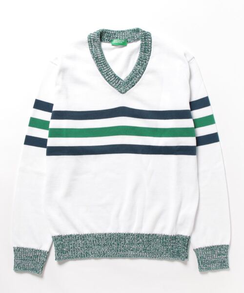 BENETTON (UNITED COLORS OF BENETTON)（ベネトンユナイテッドカラーズオブベネトン）の「センターボーダーVネックニット・セーター（ニット/セーター・メンズ・ホワイト系その他・LARGE/MEDIUM/SMALL/X-SMALL）」の7枚目の写真