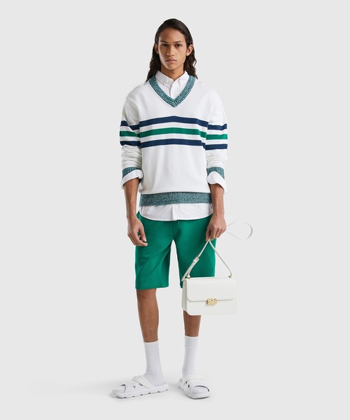 BENETTON (UNITED COLORS OF BENETTON)（ベネトンユナイテッドカラーズオブベネトン）の「センターボーダーVネックニット・セーター（ニット/セーター・メンズ・ホワイト系その他・LARGE/MEDIUM/SMALL/X-SMALL）」の4枚目の写真