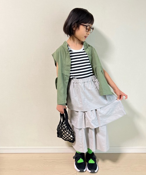 CIAOPANIC TYPY(チャオパニックティピー)の「【KIDS】リネン混ティアードスカート(スカート・キッズ・グレー/グリーン・S/M/L/XL/XXL)」の15枚目の写真