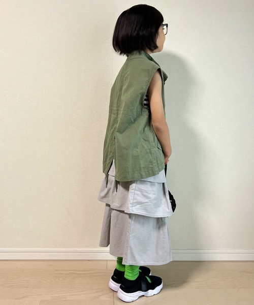 CIAOPANIC TYPY(チャオパニックティピー)の「【KIDS】リネン混ティアードスカート(スカート・キッズ・グレー/グリーン・S/M/L/XL/XXL)」の13枚目の写真
