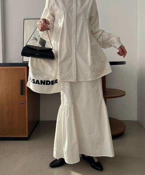 WILLFULLY（ウィルフリー）の「lace patchwork gather flare SK（スカート・レディース・アイボリー/ブルーグレー/ブラック・FREE）」の10枚目の写真