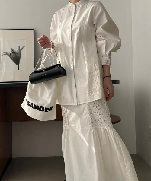 WILLFULLY（ウィルフリー）の「lace patchwork gather flare SK（スカート・レディース・アイボリー/ブルーグレー/ブラック・FREE）」の12枚目の写真