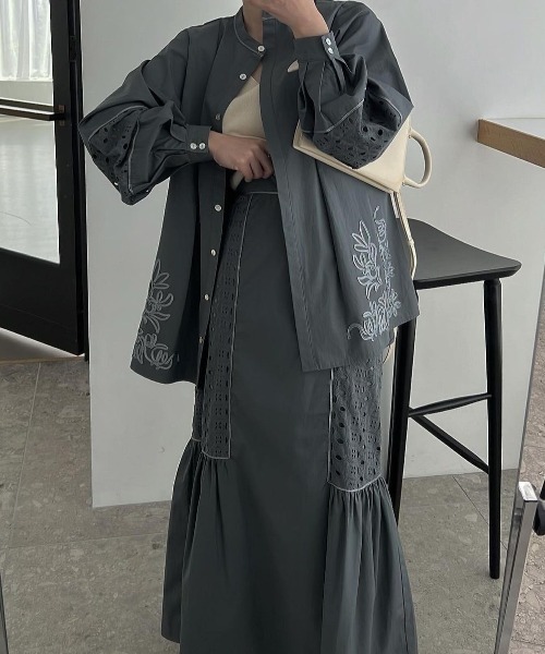 WILLFULLY（ウィルフリー）の「lace patchwork gather flare SK