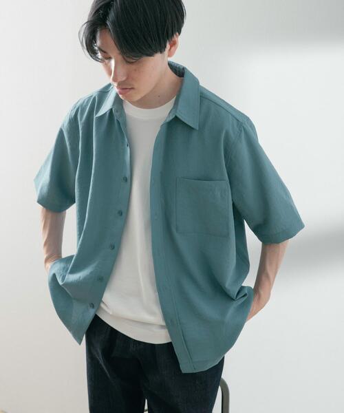 ITEMS URBANRESEARCH（アイテムズ アーバンリサーチ）の「『UR TECH DRYLUXE』リネンタッチレギュラーカラー半袖シャツ（シャツ/ブラウス・メンズ・ブルー系その他/ベージュ/ネイビー・MEDIUM/LARGE）」の6枚目の写真