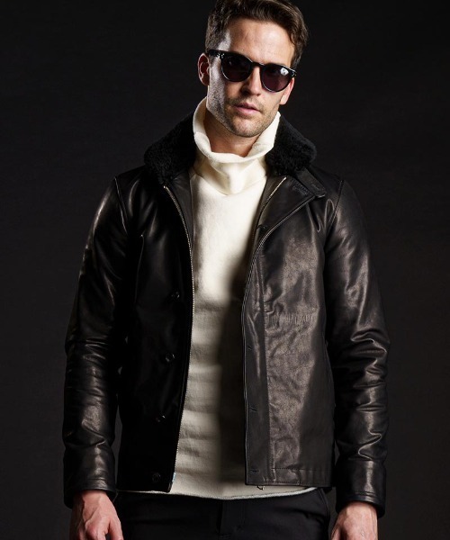 wjk(ダヴルジェイケイ)の「mj9195-leather N-1 デッキジャケット(ミリタリージャケット・メンズ・ブラック・XL/L/M/S)」の5枚目の写真