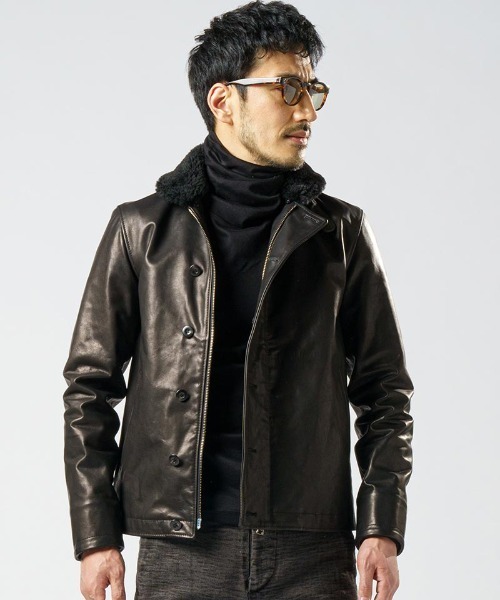 wjk(ダヴルジェイケイ)の「mj9195-leather N-1 デッキジャケット(ミリタリージャケット・メンズ・ブラック・XL/L/M/S)」の8枚目の写真