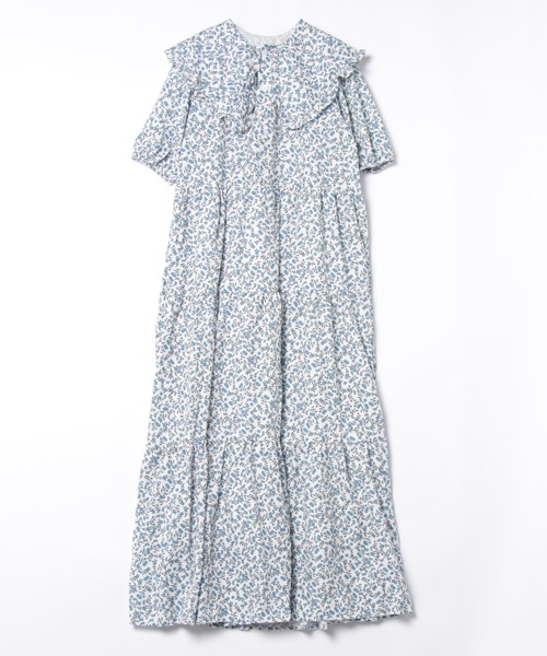 バーニーズニューヨーク 綺麗色ティアード ロングフレアワンピース美品 ワンピース ロングワンピース 結婚式 刺繍 長袖 フレア
