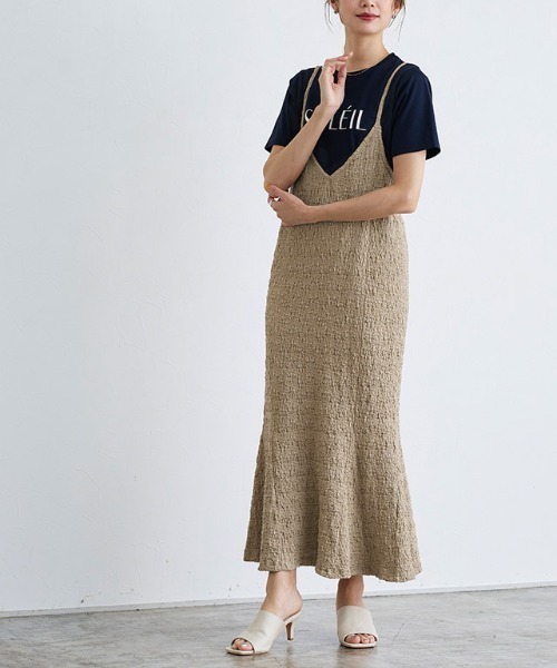 セール】ふくれジャカードカットソーキャミワンピース