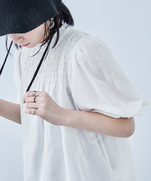 Fashion Letter(ファッションレター)の「コットン パフスリーブブラウス(シャツ/ブラウス・レディース・ホワイト/ピンク/イエロー/ブラック・M)」の7枚目の写真