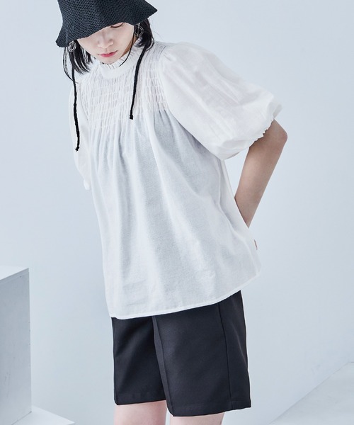 Fashion Letter(ファッションレター)の「コットン パフスリーブブラウス(シャツ/ブラウス・レディース・ホワイト/ピンク/イエロー/ブラック・M)」の12枚目の写真