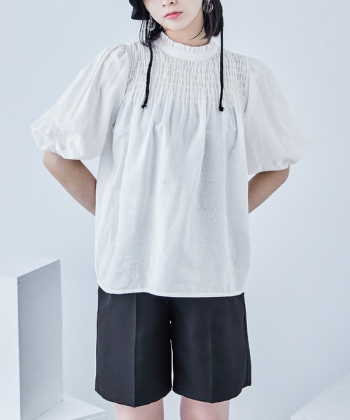 Fashion Letter(ファッションレター)の「コットン パフスリーブブラウス(シャツ/ブラウス・レディース・ホワイト/ピンク/イエロー/ブラック・M)」の21枚目の写真