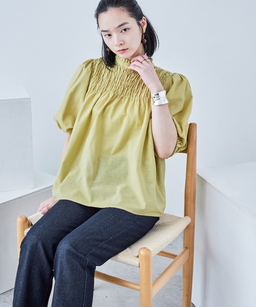 Fashion Letter(ファッションレター)の「コットン パフスリーブブラウス(シャツ/ブラウス・レディース・ホワイト/ピンク/イエロー/ブラック・M)」の8枚目の写真