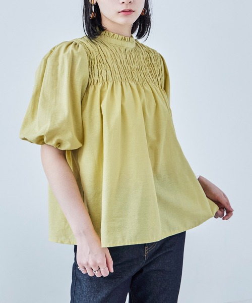 Fashion Letter(ファッションレター)の「コットン パフスリーブブラウス(シャツ/ブラウス・レディース・ホワイト/ピンク/イエロー/ブラック・M)」の13枚目の写真
