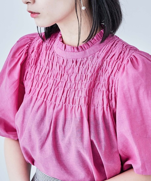 Fashion Letter(ファッションレター)の「コットン パフスリーブブラウス(シャツ/ブラウス・レディース・ホワイト/ピンク/イエロー/ブラック・M)」の9枚目の写真