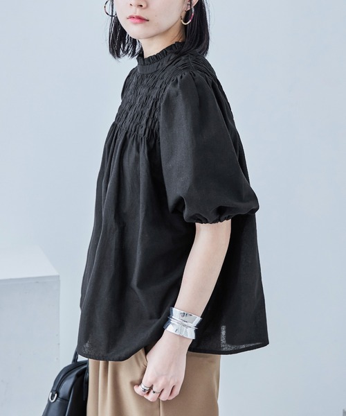 Fashion Letter(ファッションレター)の「コットン パフスリーブブラウス(シャツ/ブラウス・レディース・ホワイト/ピンク/イエロー/ブラック・M)」の19枚目の写真