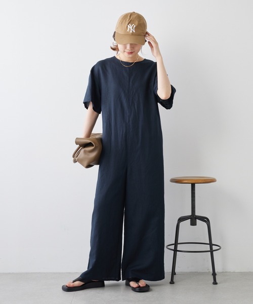 PUAL CE CIN(ピュアルセシン)の「コットンリネンコンビネゾン(サロペット/オーバーオール・レディース・ベージュ/ネイビー・FREE)」の2枚目の写真