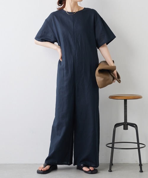 PUAL CE CIN(ピュアルセシン)の「コットンリネンコンビネゾン(サロペット/オーバーオール・レディース・ベージュ/ネイビー・FREE)」の7枚目の写真