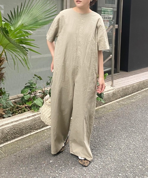 PUAL CE CIN(ピュアルセシン)の「コットンリネンコンビネゾン(サロペット/オーバーオール・レディース・ベージュ/ネイビー・FREE)」の6枚目の写真