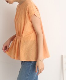 DRESKIP | カラーで着映える 刺繍レース ウエストギャザートップス(Tシャツ/カットソー)