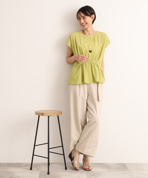 DRESKIP(ドレスキップ)の「◆カラーで着映える 刺繍レース ウエストギャザートップス(Tシャツ/カットソー・レディース・オレンジ/ブルー/オフホワイト/黄緑系/ブラック・02/03/04)」の6枚目の写真