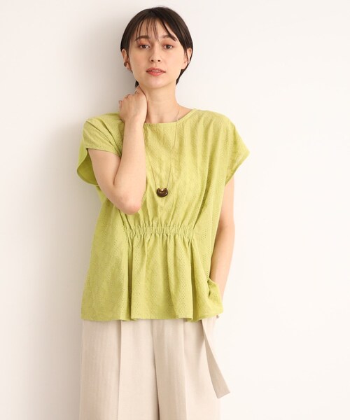 DRESKIP(ドレスキップ)の「◆カラーで着映える 刺繍レース ウエストギャザートップス(Tシャツ/カットソー・レディース・オレンジ/ブルー/オフホワイト/黄緑系/ブラック・02/03/04)」の17枚目の写真