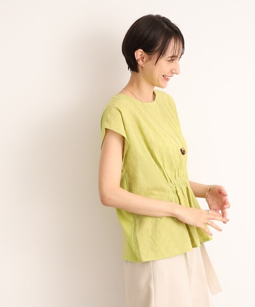 DRESKIP(ドレスキップ)の「◆カラーで着映える 刺繍レース ウエストギャザートップス(Tシャツ/カットソー・レディース・オレンジ/ブルー/オフホワイト/黄緑系/ブラック・02/03/04)」の22枚目の写真