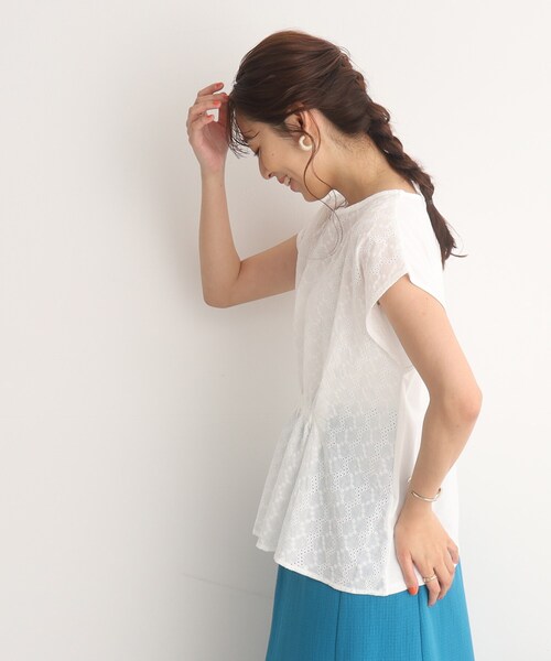 DRESKIP(ドレスキップ)の「◆カラーで着映える 刺繍レース ウエストギャザートップス(Tシャツ/カットソー・レディース・オレンジ/ブルー/オフホワイト/黄緑系/ブラック・02/03/04)」の13枚目の写真