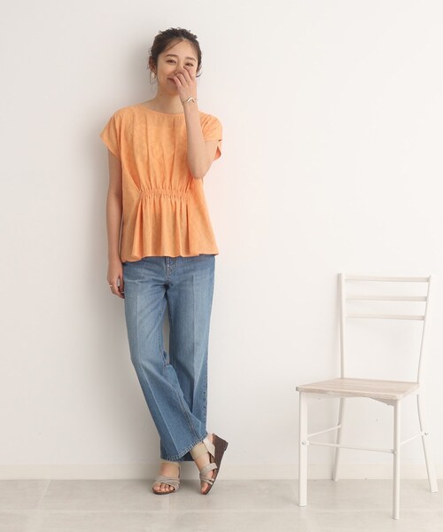 DRESKIP(ドレスキップ)の「◆カラーで着映える 刺繍レース ウエストギャザートップス(Tシャツ/カットソー・レディース・オレンジ/ブルー/オフホワイト/黄緑系/ブラック・02/03/04)」の14枚目の写真