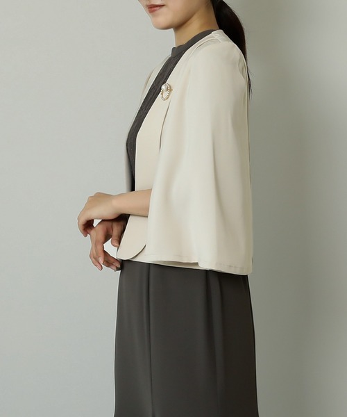 ケープジャケット　ボレロ ボレロ ケープ風 ノーカラー ジャケット 結婚式 お呼ばれ