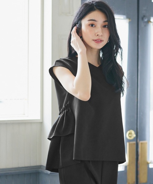 coca（coca）（コカ）の「セットアップ対応バックフリルブラウス（シャツ/ブラウス・レディース・ネイビー/ブラック・M/L）」の10枚目の写真