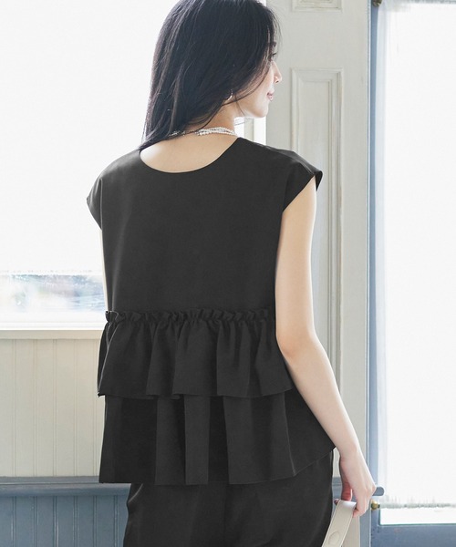 coca（coca）（コカ）の「セットアップ対応バックフリルブラウス（シャツ/ブラウス・レディース・ネイビー/ブラック・M/L）」の8枚目の写真