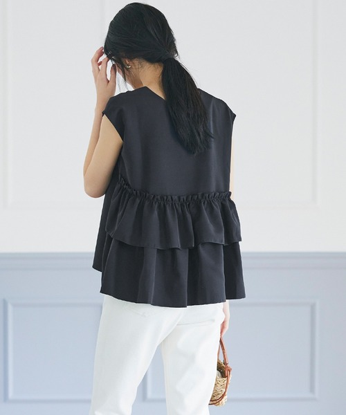 coca（coca）（コカ）の「セットアップ対応バックフリルブラウス（シャツ/ブラウス・レディース・ネイビー/ブラック・M/L）」の4枚目の写真